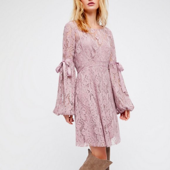 Free People Dresses & Skirts - FREE PEOPLE LILAC CROCHET LACE LONG SLEEVE RUBY DRESS